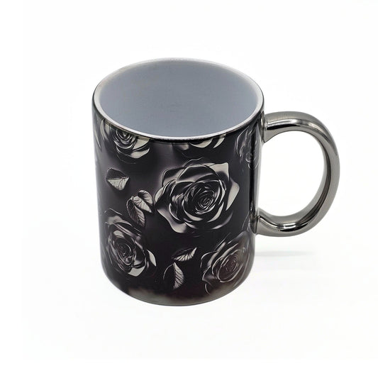 Silberne Kaffeetasse mit Rosen schwarz silber metallic