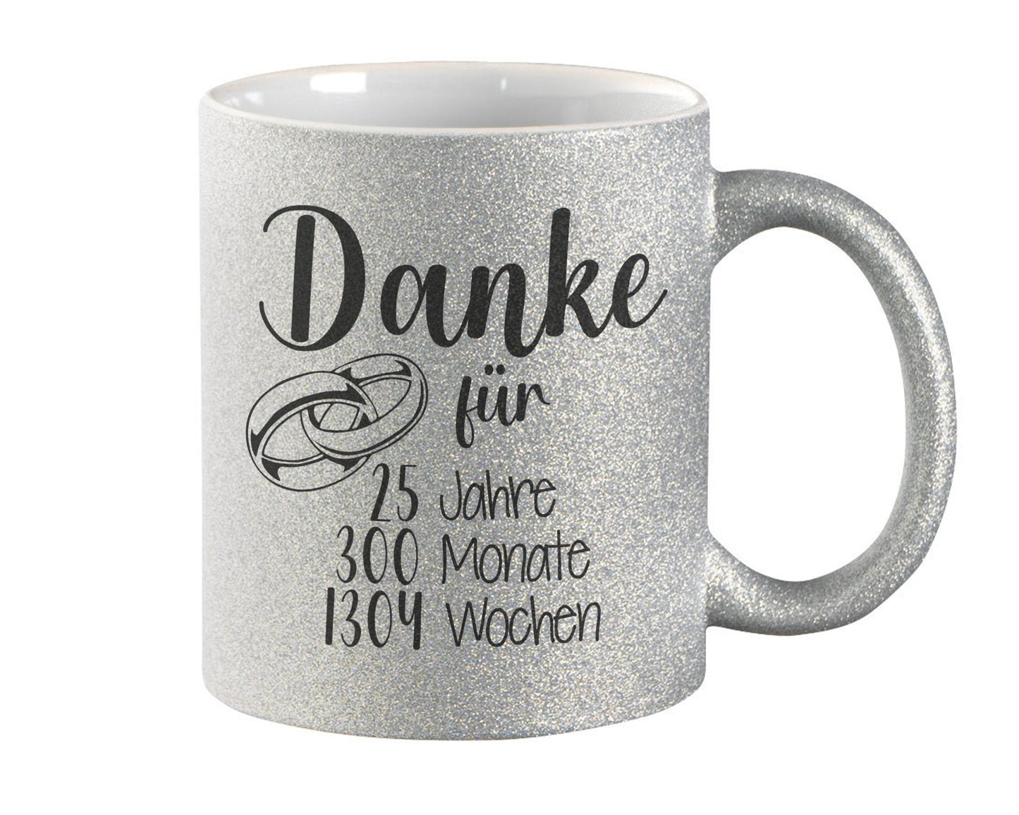 Glitzertasse silber Geschenk zur Silberhochzeit Danke für 25 Jahre Kaffeetasse