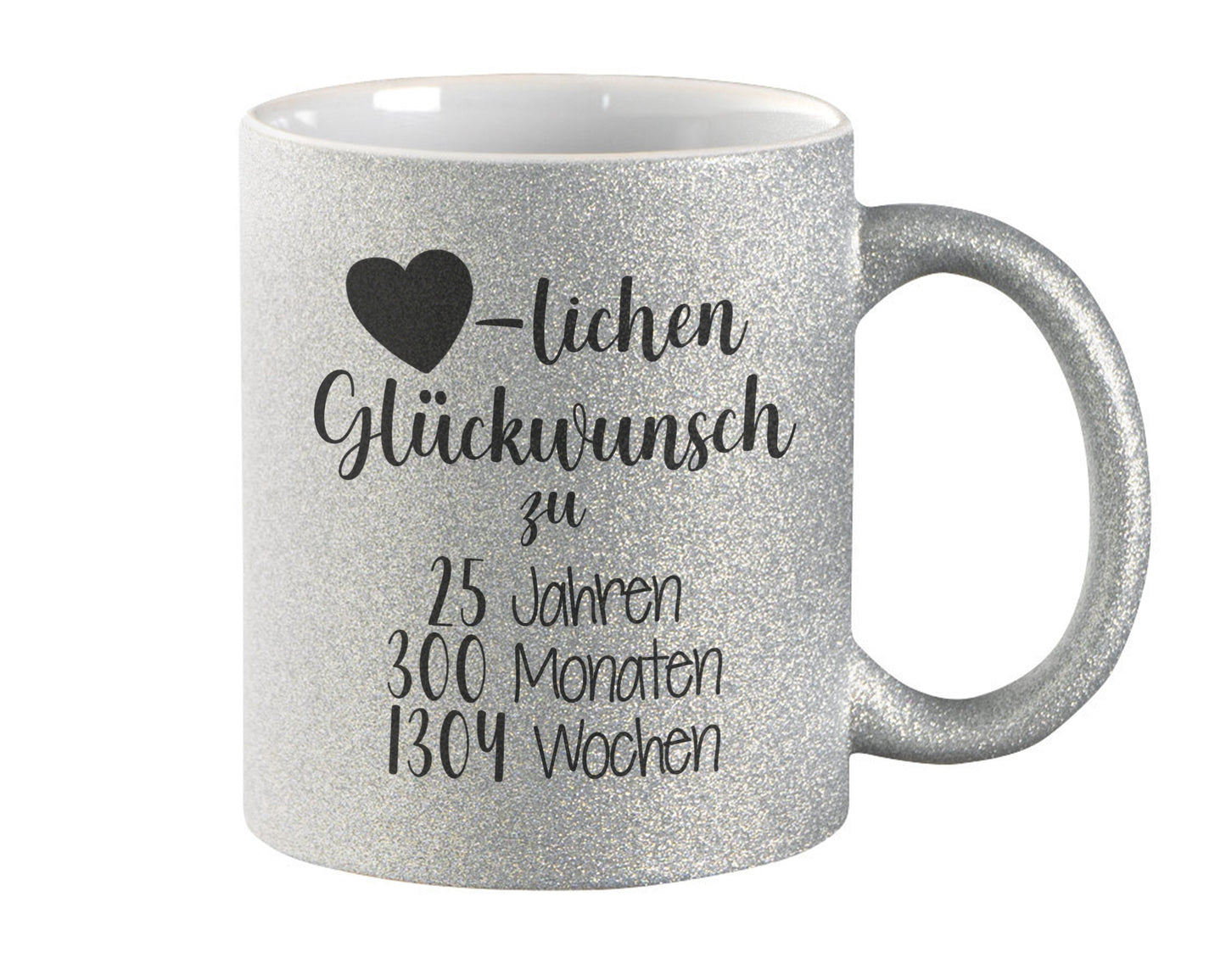 Glitzertasse silber Geschenk zur Silberhochzeit Glückwunsch 25 Jahre Kaffeetasse