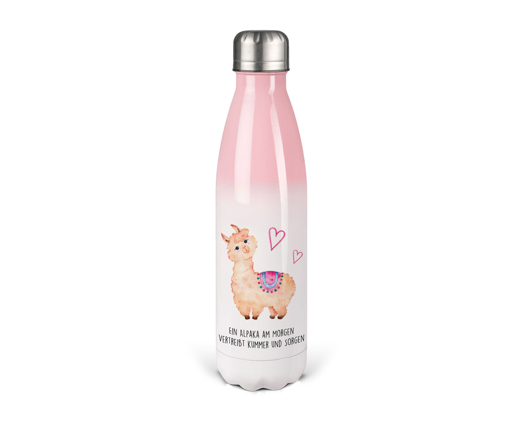 Trinkflasche mit Spruch Ein Alpaka am Morgen vertreibt Kummer und Sorgen 500 ml Thermosflasche Edelstahl