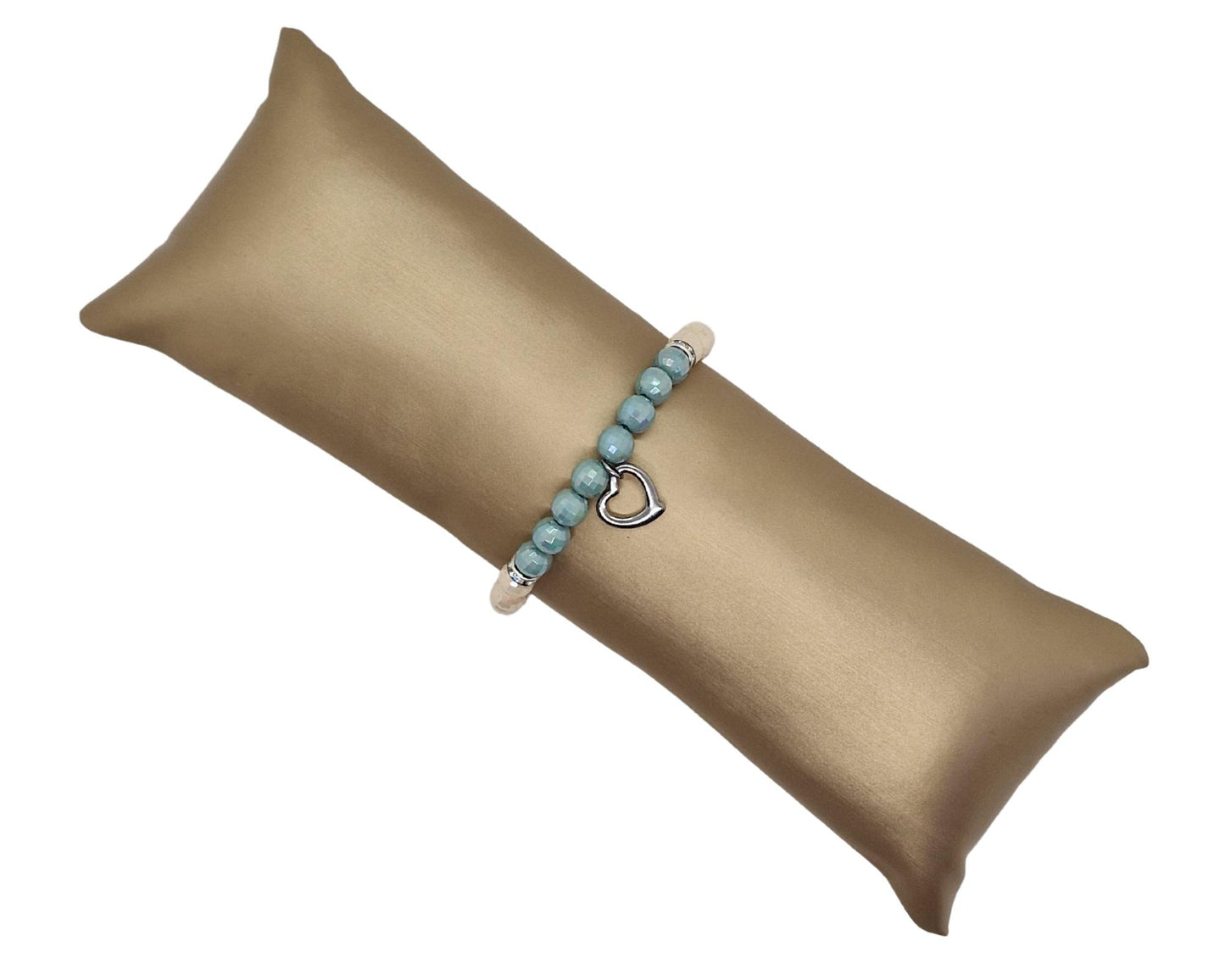 Perlenarmband mit Herz Anhänger mint creme