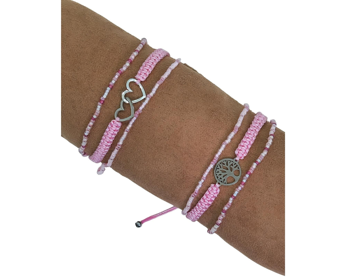 Makramee Armband rosa mit Anhänger und Perlen