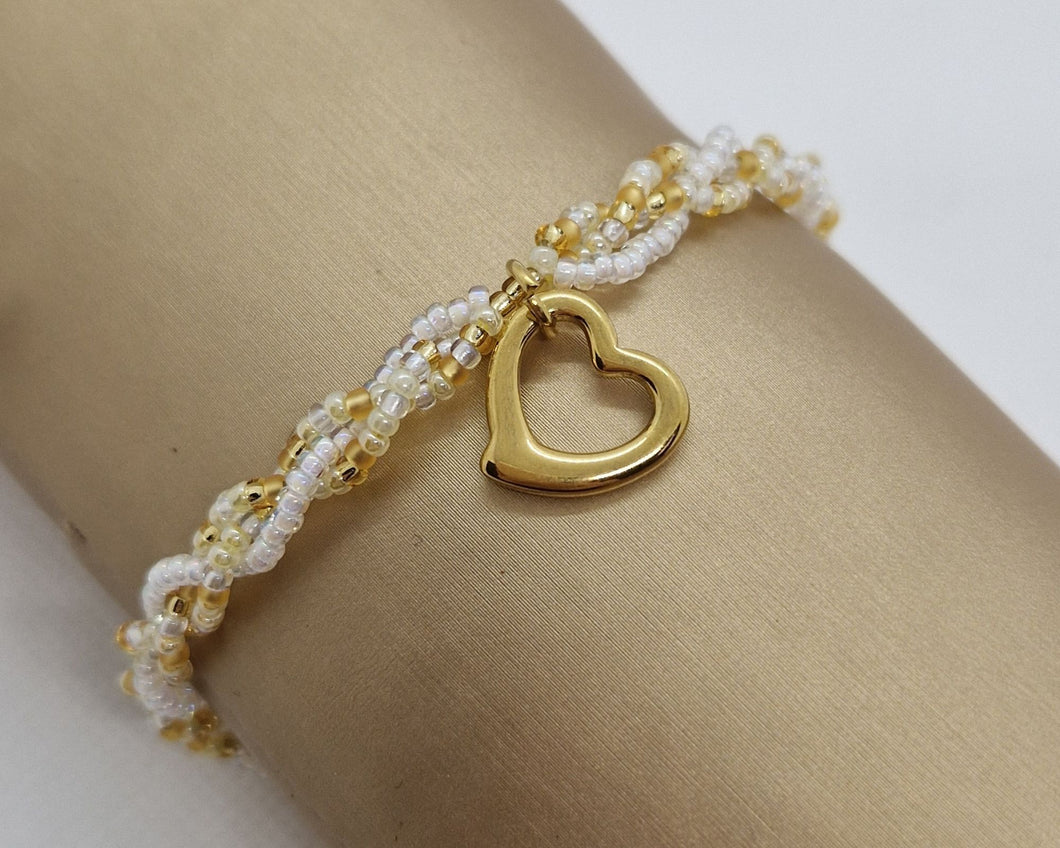Perlenarmband mit Anhänger Herz gold weiß Hochzeitsschmuck