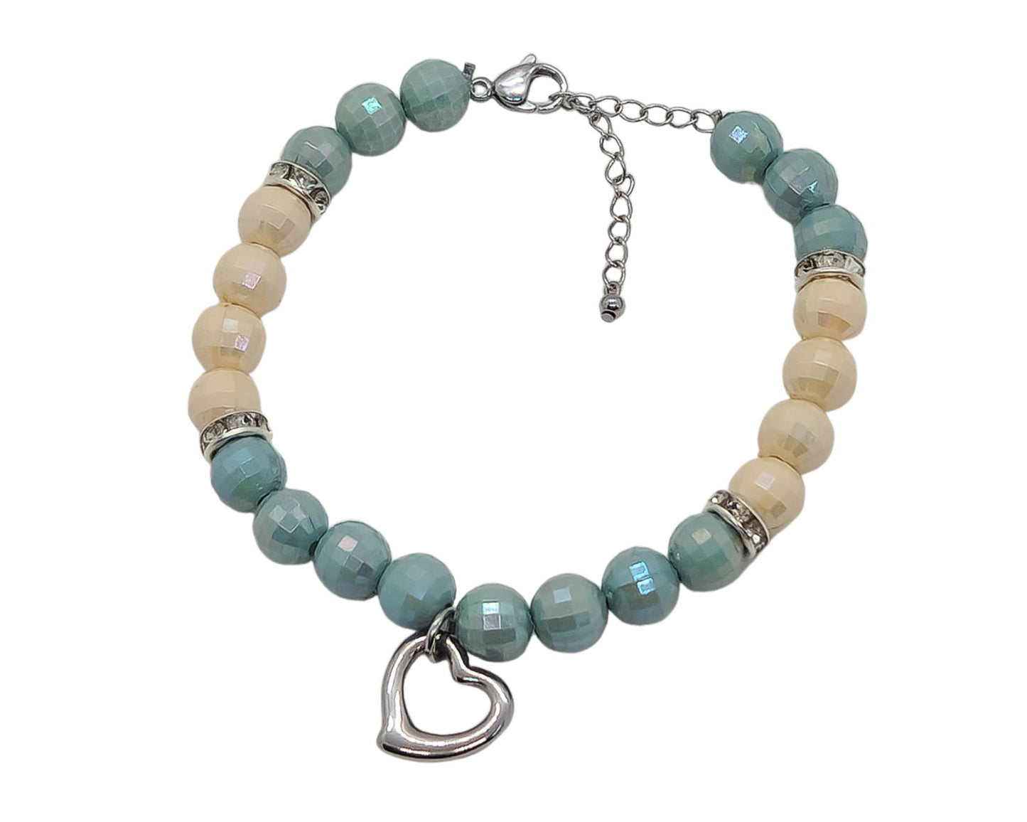 Perlenarmband mit Herz Anhänger mint creme