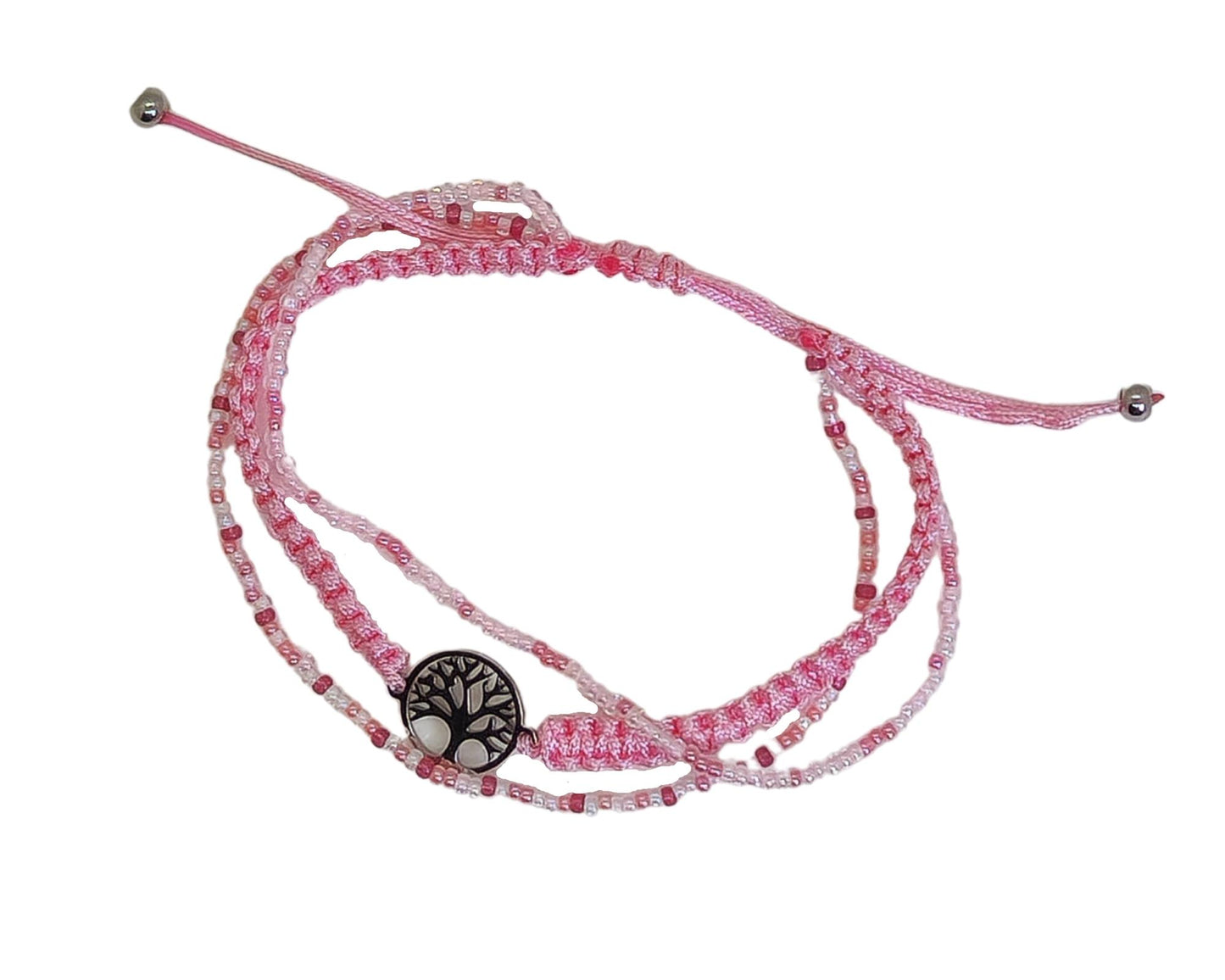 Makramee Armband rosa mit Anhänger und Perlen