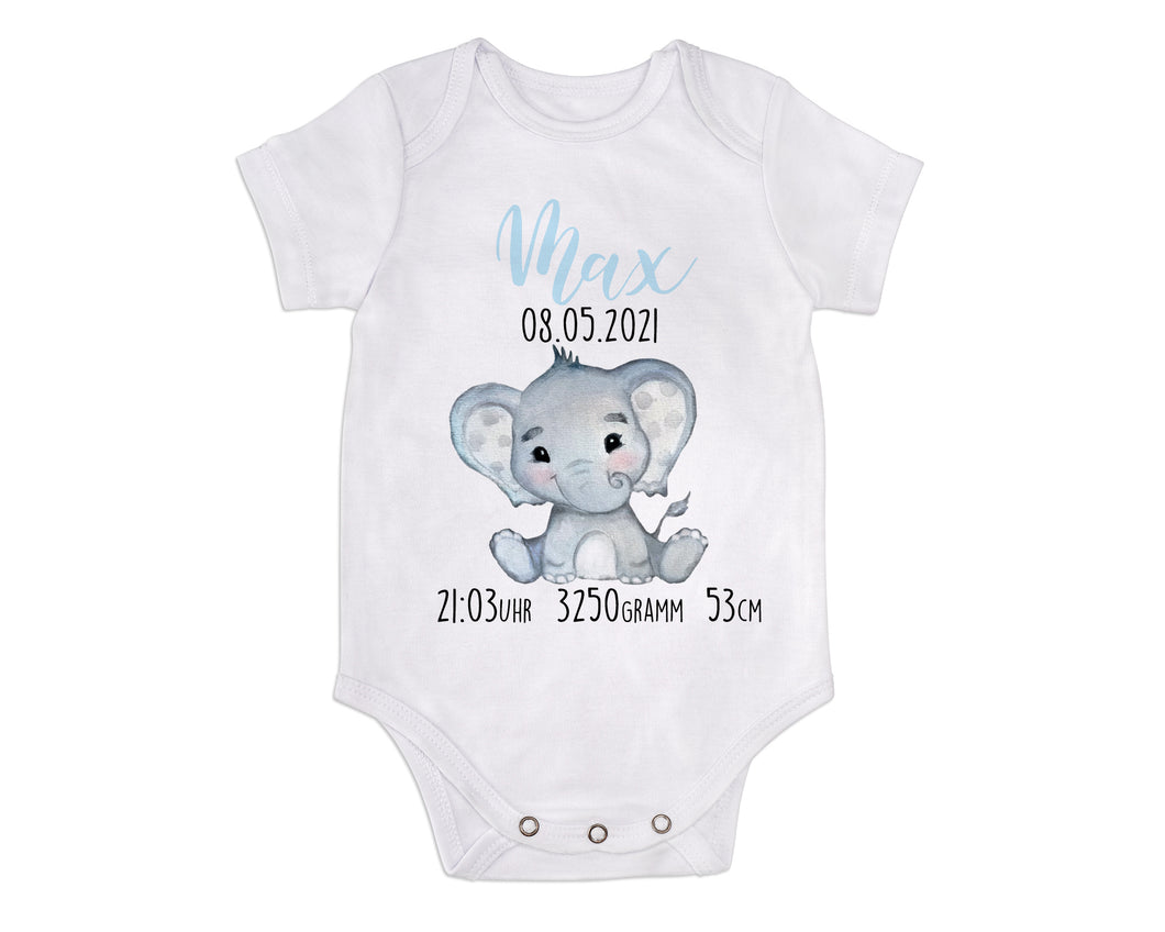 Personalisierter Baby Body Elefant mit Name und Datum