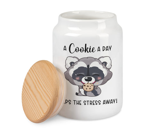 Keksdose Waschbär A cookie a day keeps the stress away Plätzchendose