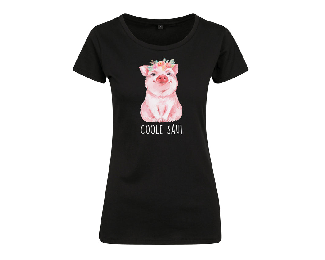Damen Fun Shirt mit Aufdruck Schwein und Spruch Coole Sau