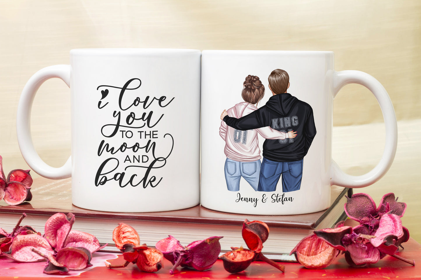 Personalisierte Pärchen Tasse Geschenk für Paare I love you to the moon and back