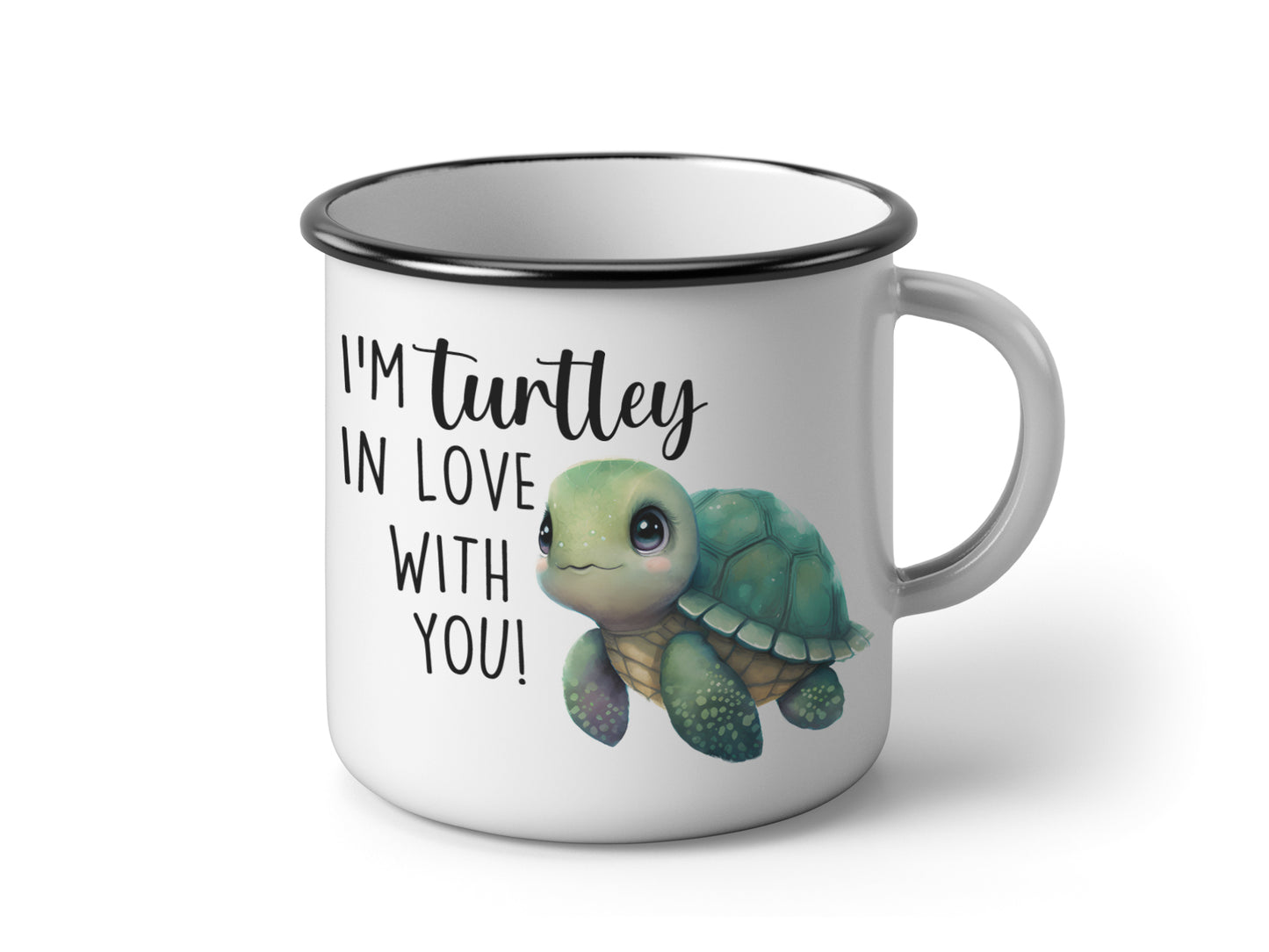 Emaille Tasse Schildkröte I'm turtley in love with you Valentinstag