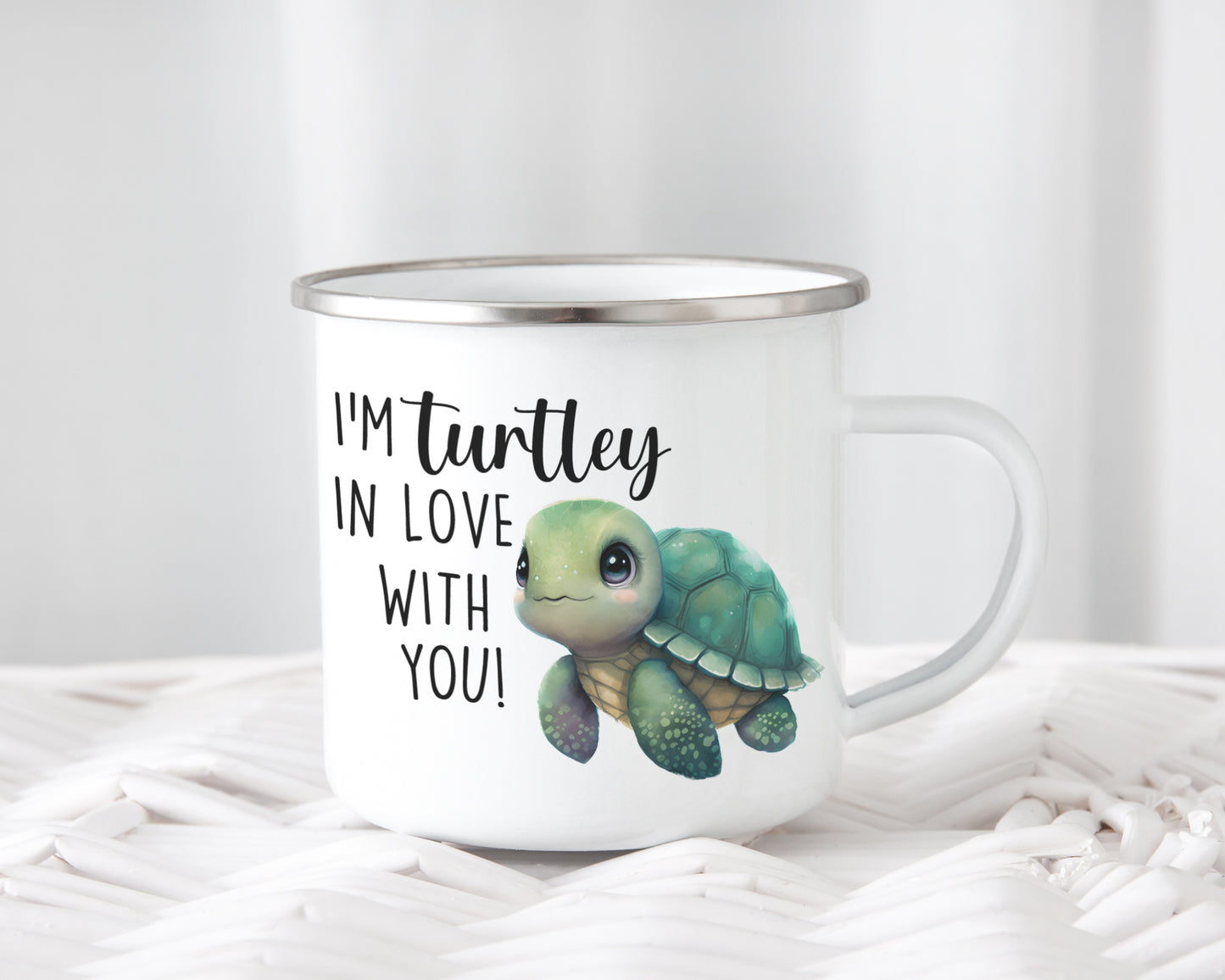 Emaille Tasse Schildkröte I'm turtley in love with you Valentinstag