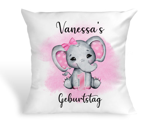 Baby Kissen zum Geburtstag Elefant personalisiert mit Name