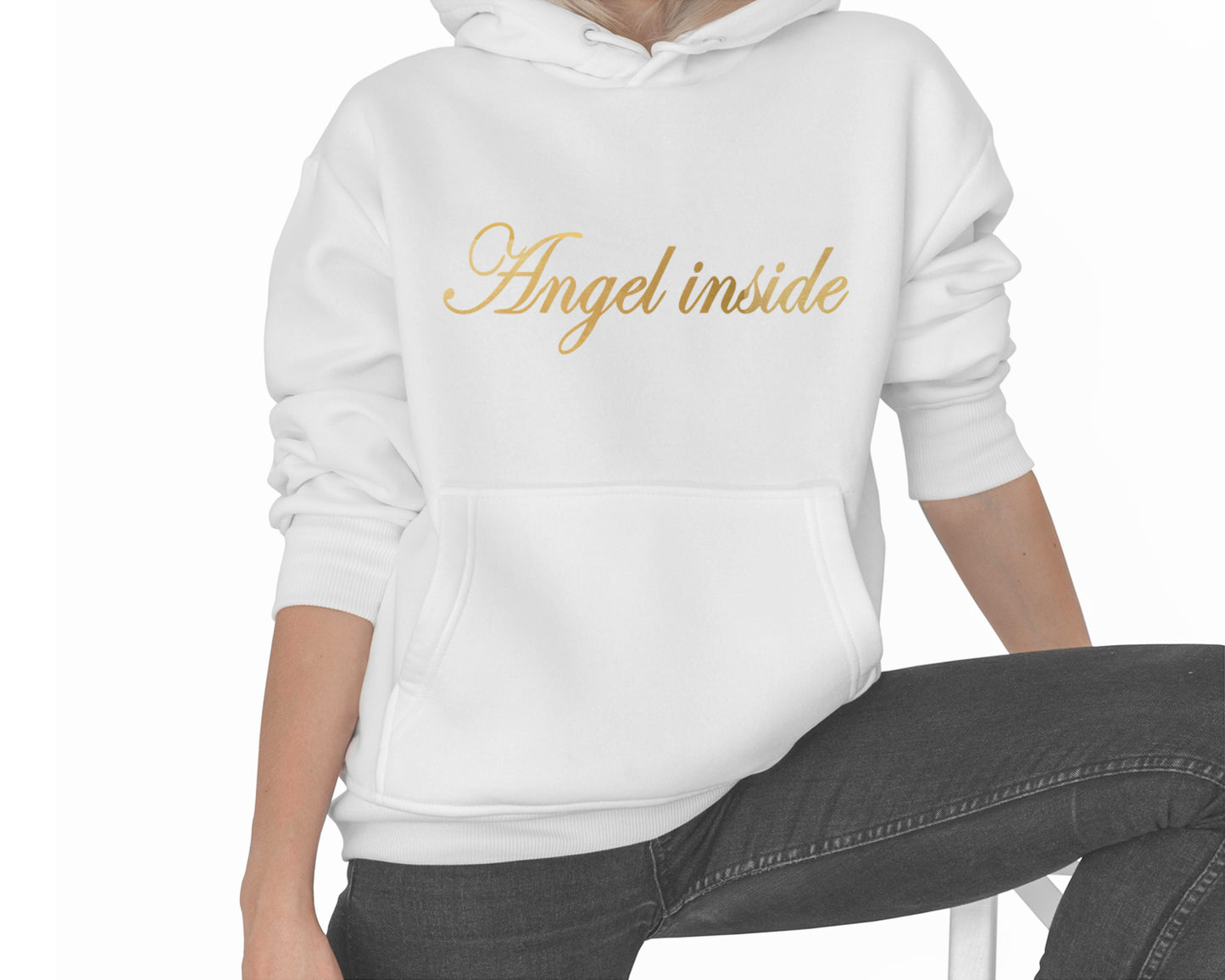 Damen Sweatshirt mit Flügeln Hoodie mit Print gold