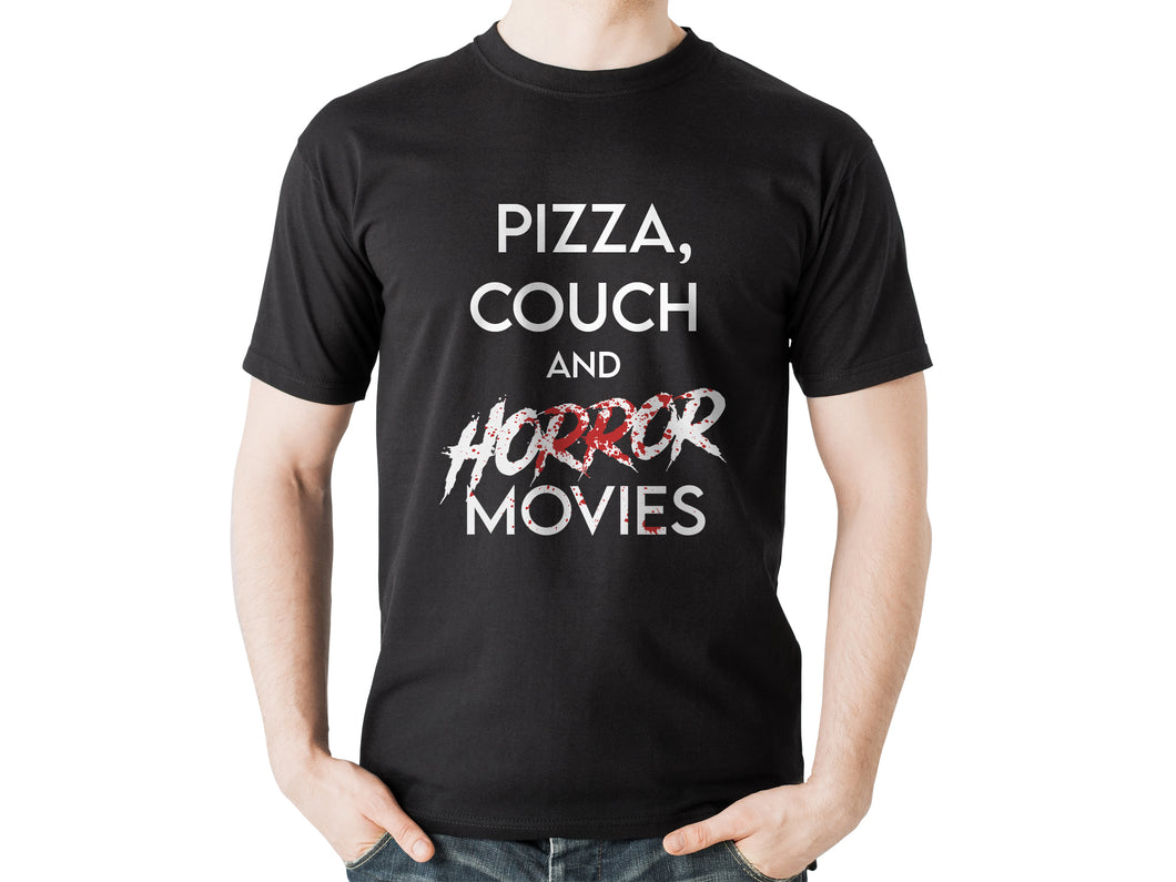 Herren T-Shirt mit Spruch Pizza, Couch & Horror Movies