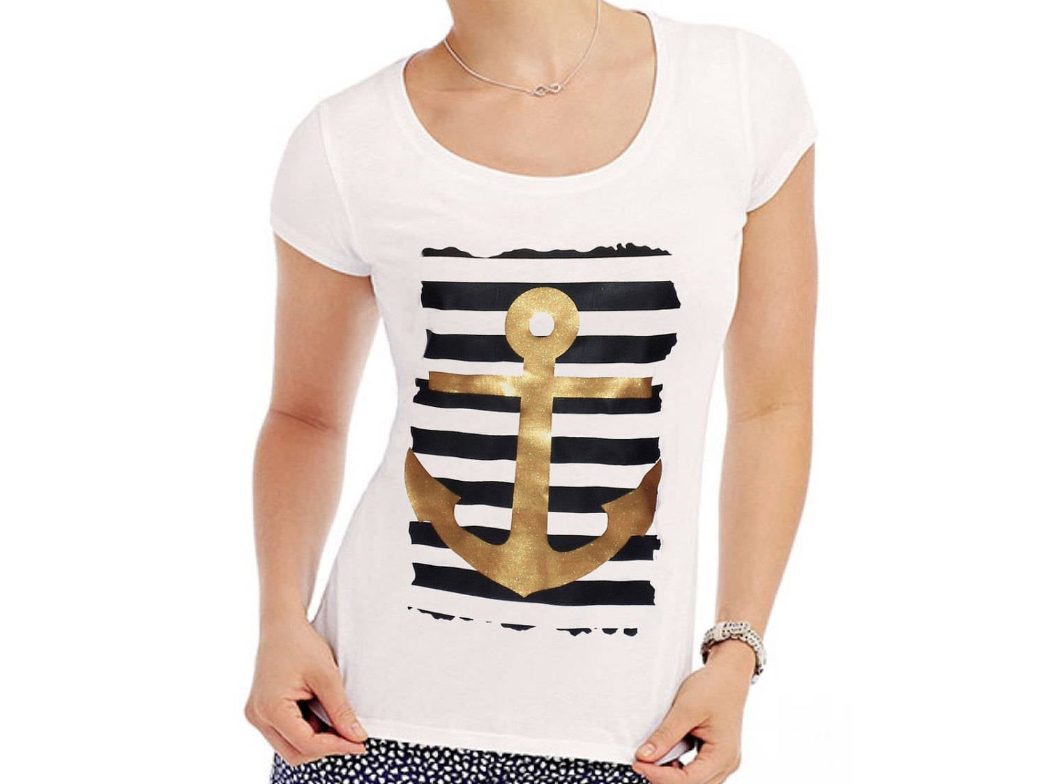 Maritimes Damen T-Shirt mit Anker Print - Tachinedas Kreativshop