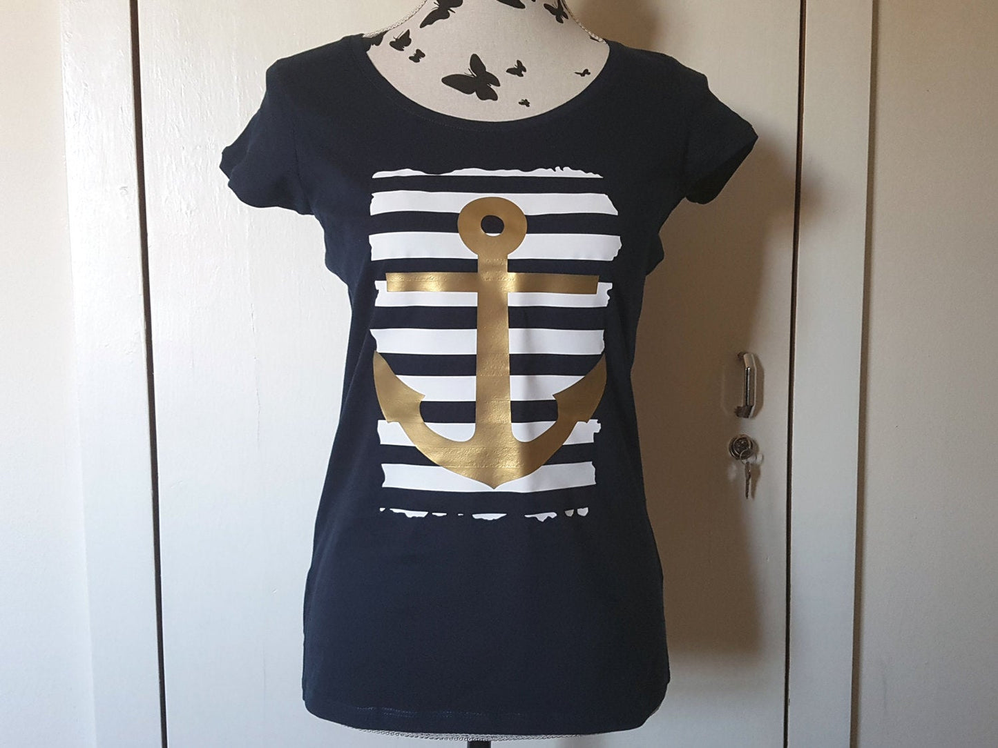 Maritimes Damen T-Shirt mit Anker Print - Tachinedas Kreativshop