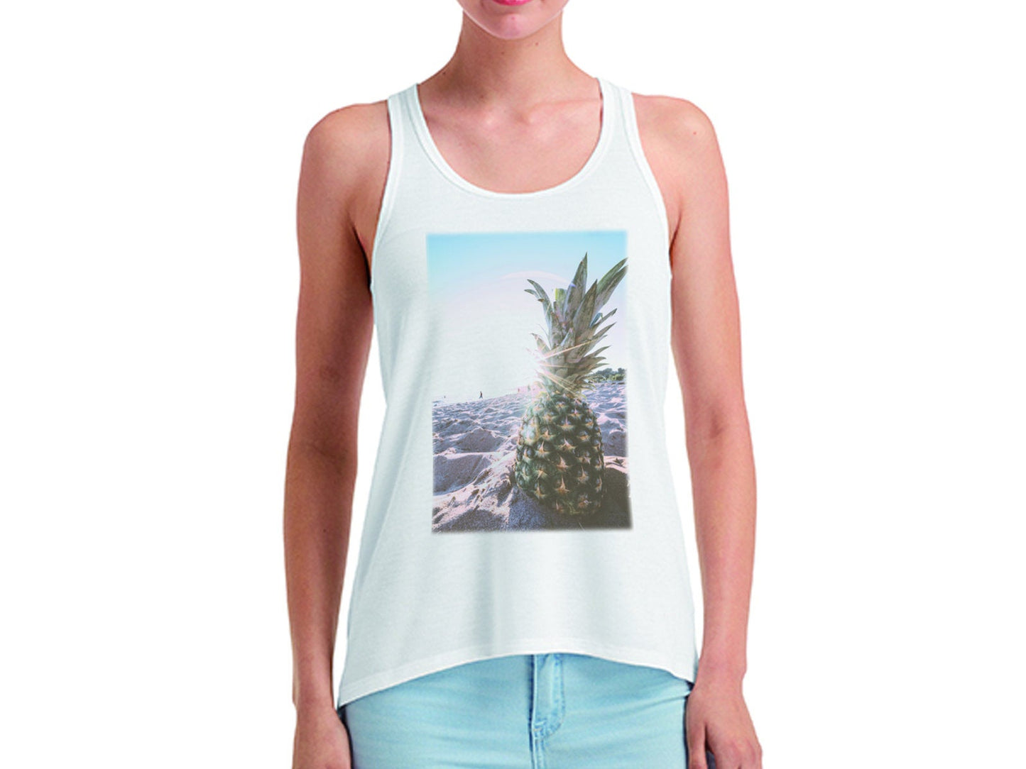 Tank Top mit Ananas Print Sommertop weiß - Tachinedas Kreativshop