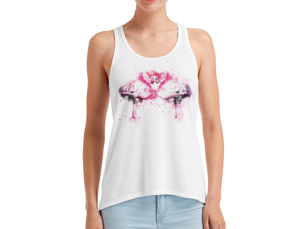 Tank Top mit Flamingo Print Sommertop weiß - Tachinedas Kreativshop