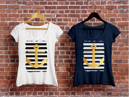 Maritimes Damen T-Shirt mit Anker Print - Tachinedas Kreativshop