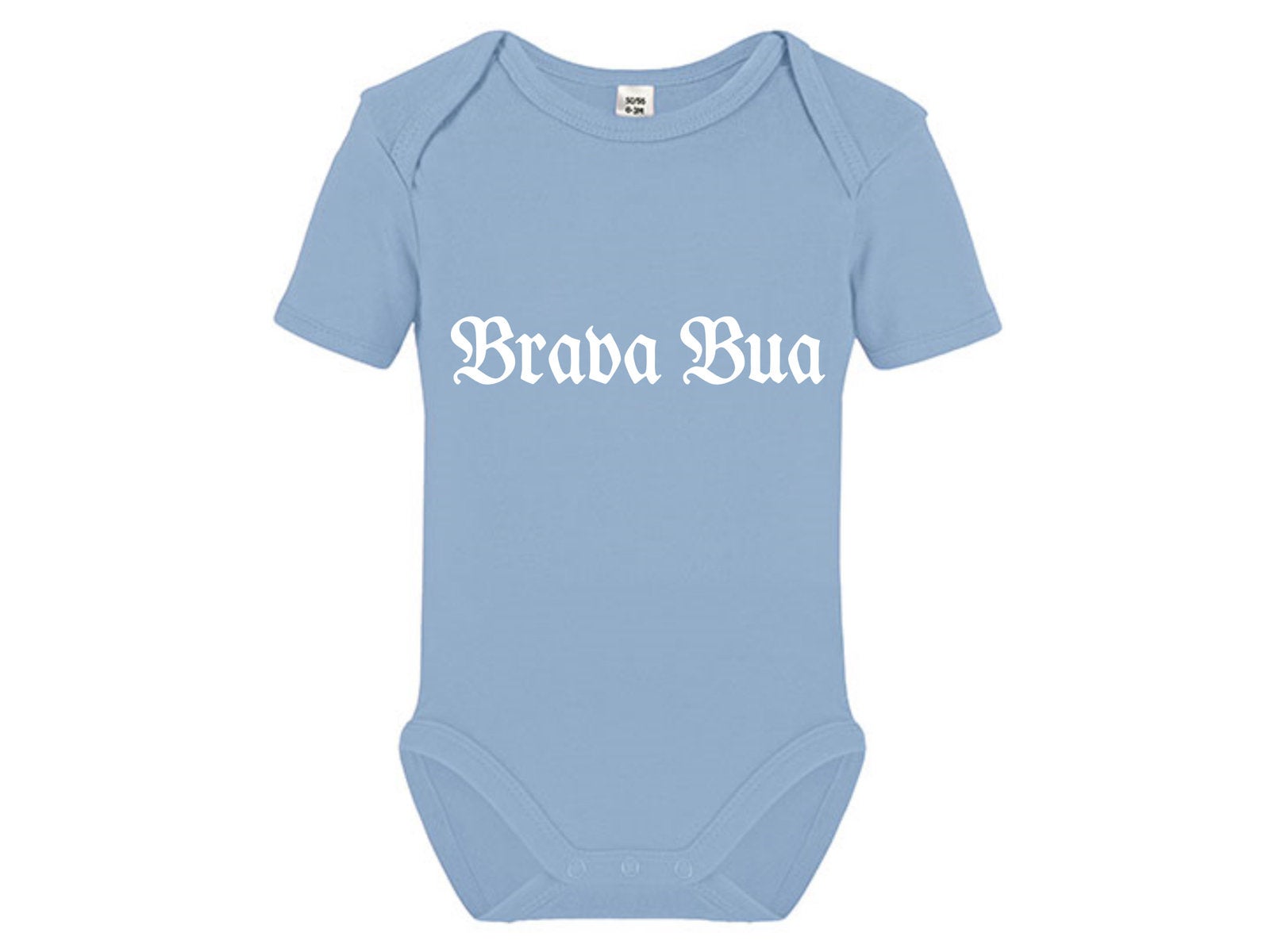 Baby Body Jungen Strampler mit bayrischem Sprcuch Brava Bua hellblau weiß - Tachinedas Kreativshop