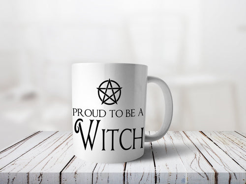 Bedruckte Tasse mit Pentagramm und Spruch Proud to be a witch - Tachinedas Kreativshop