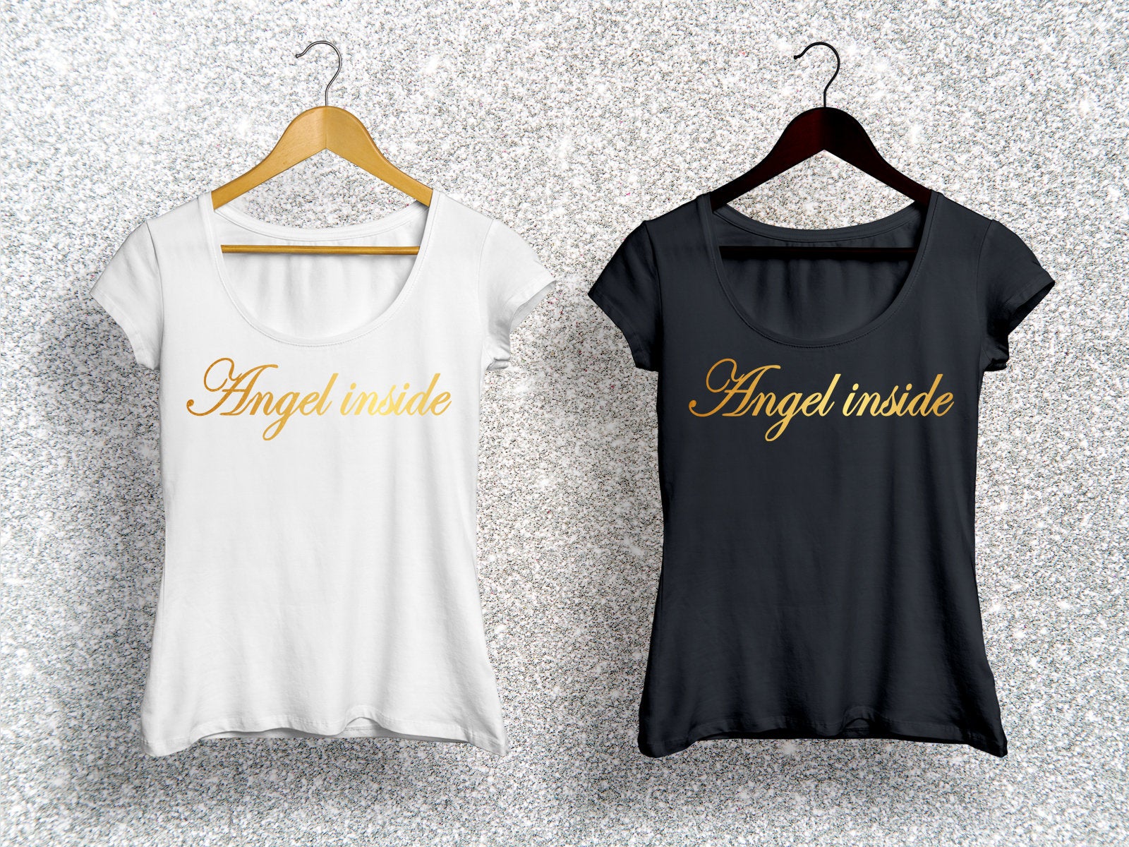 T-Shirt mit Flügel Print und Spruch Angel inside - Tachinedas Kreativshop