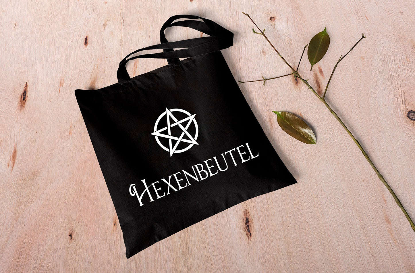 Baumwolltasche mit Print Hexenbeutel schwarz - Tachinedas Kreativshop