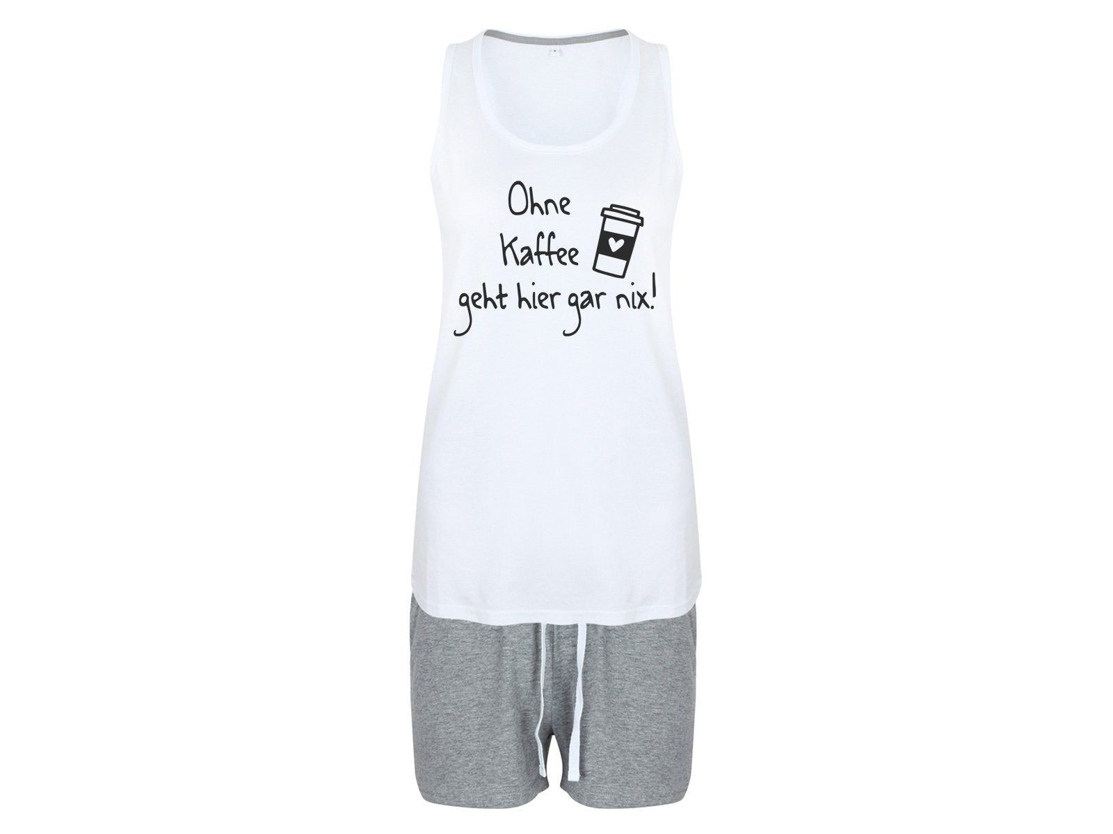 Shorty Pyjama mit Spruch Ohne Kaffee geht hier gar nix bedruckter Schlafanzug Tanktop und Shorts - Tachinedas Kreativshop