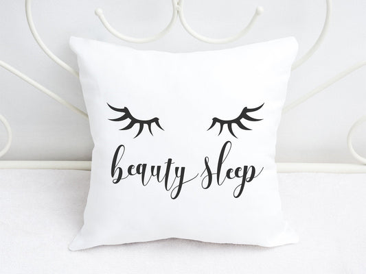 Kissen mit Spruch beauty sleep Wimpern Augen 40x40 cm - Tachinedas Kreativshop