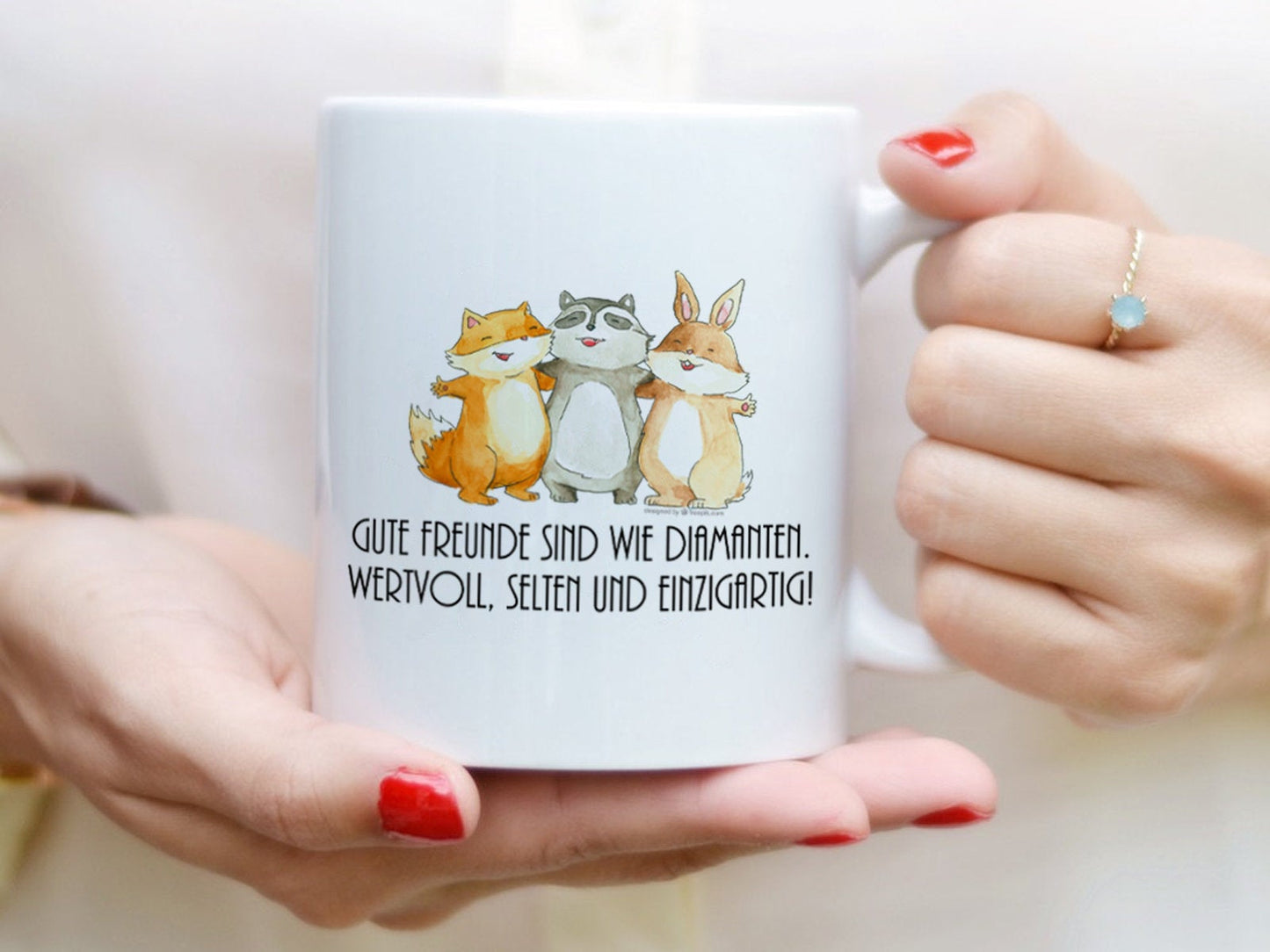 Tasse mit Tieren und Spruch Gute Freunde sind wie Diamanten - Tachinedas Kreativshop