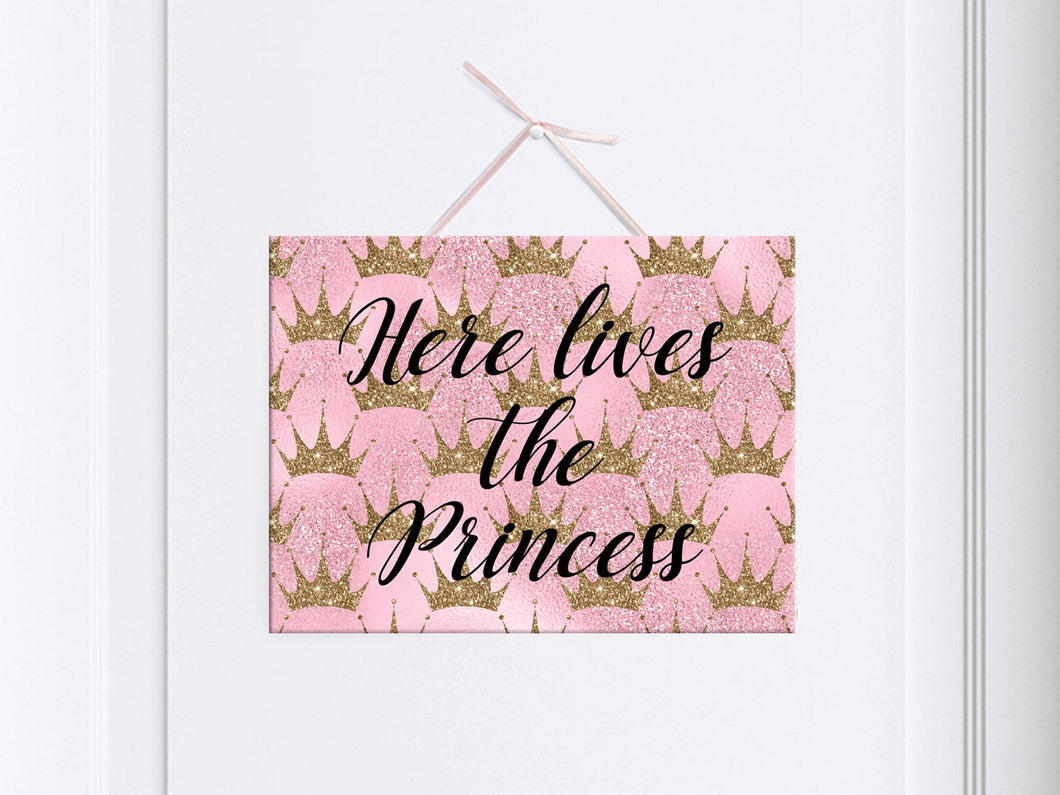 Dekoschild mit Spruch Hier lebt die Prinzessin pink Holzschild mit Print - Tachinedas Kreativshop