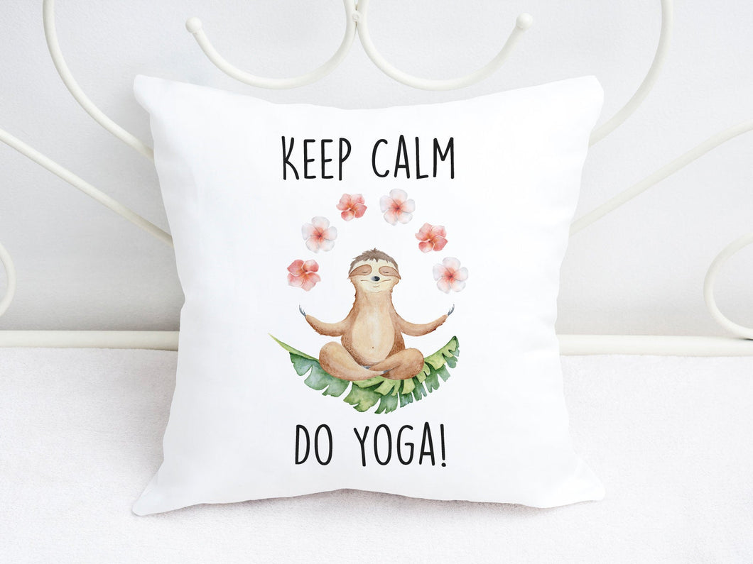 Kissen mit Faultier und Spruch Keep Calm Do Yoga - Tachinedas Kreativshop