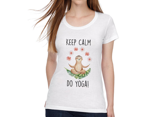 Damen T-Shirt mit Faultier und Spruch Keel Calm Do Yoga - Tachinedas Kreativshop