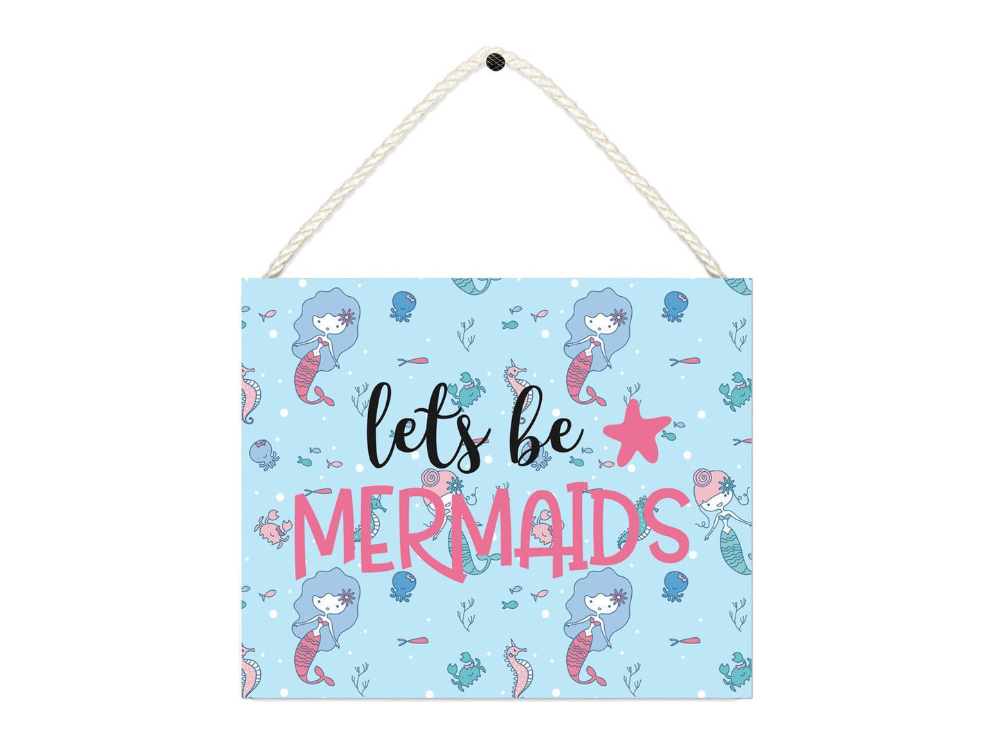 Dekoschild Meerjungfrau blau Holzschild mit Print ca. 15x20 cm Türschild - Tachinedas Kreativshop