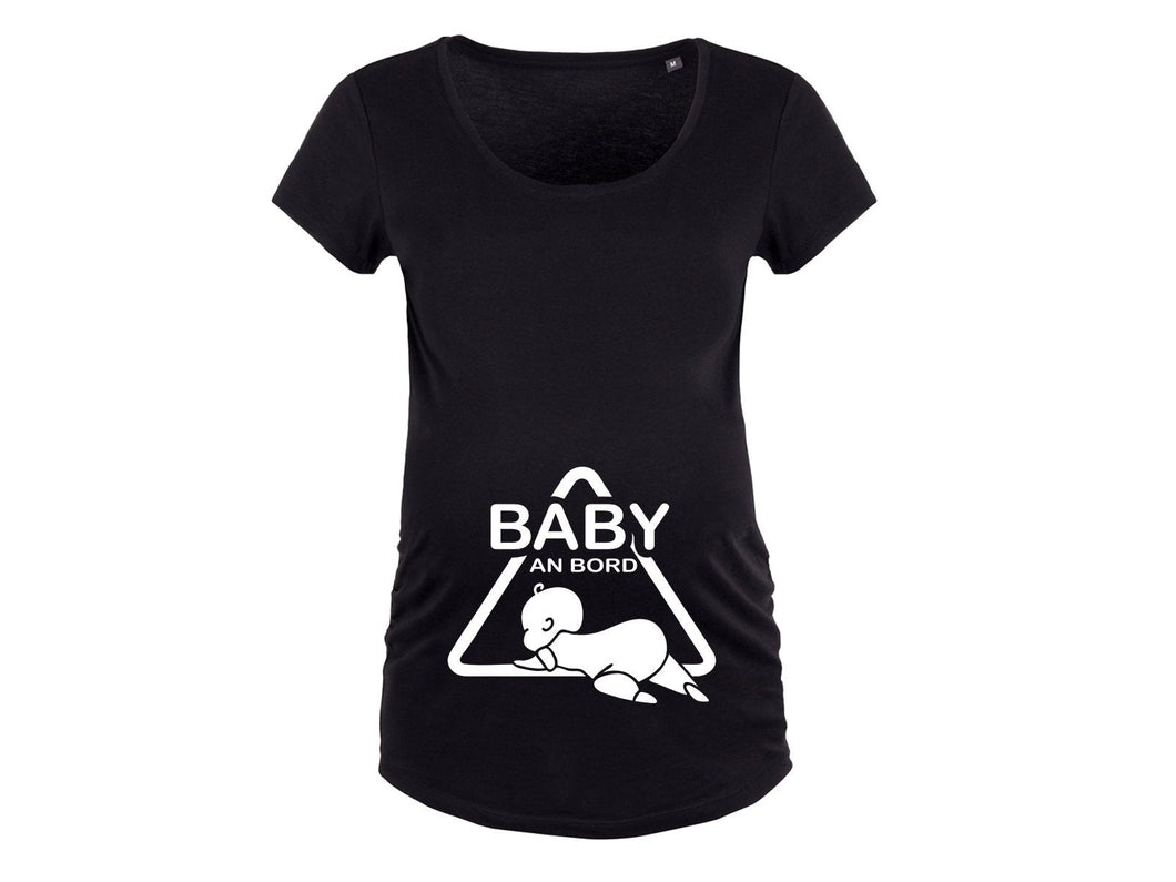 Schwangerschafts T-Shirt mit Print Baby an Bord schwarz weiß - Tachinedas Kreativshop