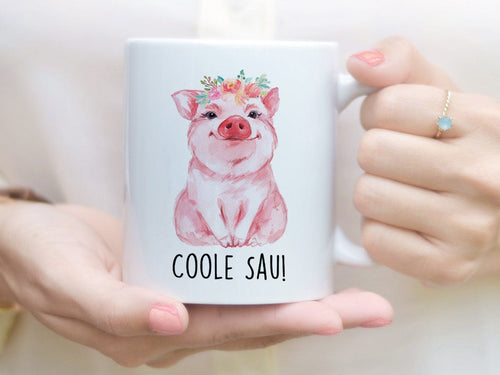 Tasse mit Schwein und Spruch Coole Sau - Tachinedas Kreativshop
