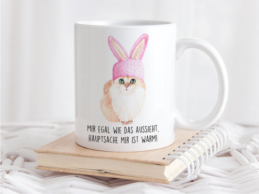 Tasse mit Katze und Spruch Mir egal wie das aussieht hauptsache mir ist warm - Tachinedas Kreativshop