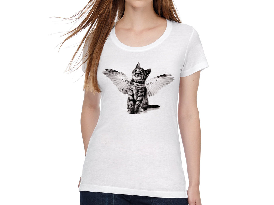 T-Shirt mit Katzen Print Kätzchen mit Flügeln Engel T-Shirt - Tachinedas Kreativshop