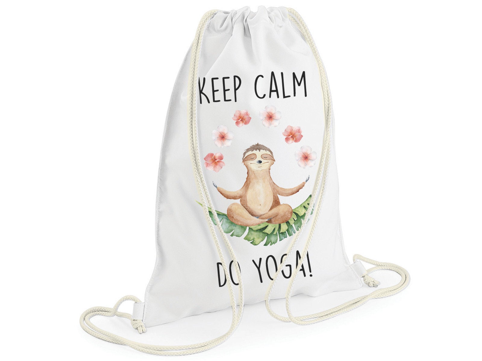 Bedruckter Turnbeutel mit Faultier und Spruch Keep Calm Do Yoga Rucksack mit Print - Tachinedas Kreativshop