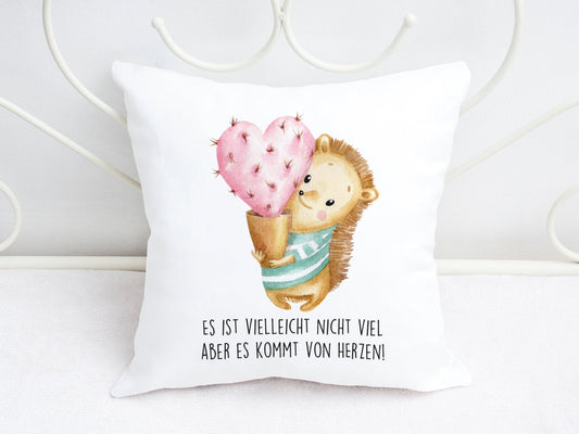 Kissen mit Igel und Spruch Es ist vielleicht nicht viel aber es kommt von Herzen - Tachinedas Kreativshop