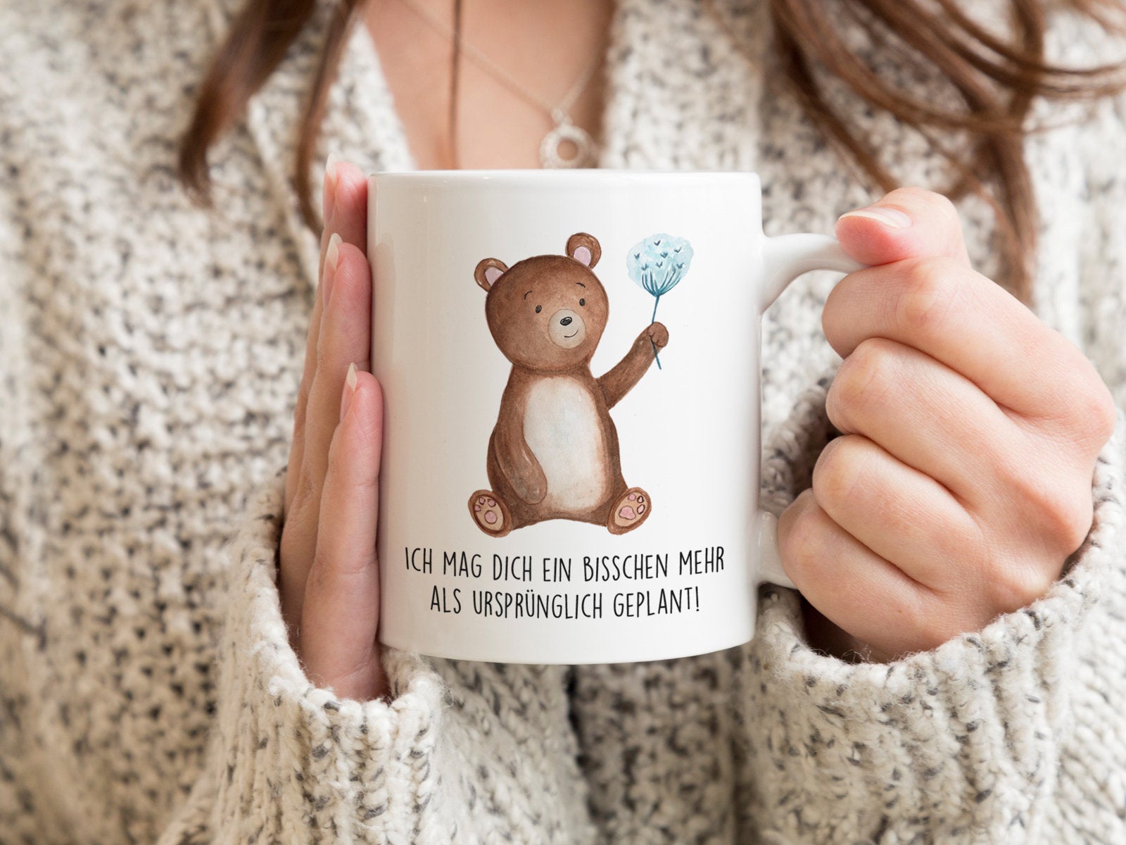 Tasse mit Bär und Spruch Ich mag dich ein bisschen mehr als ursprünglich geplant - Tachinedas Kreativshop