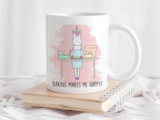 Tasse mit Einhorn und Spruch baking makes me happy - Tachinedas Kreativshop