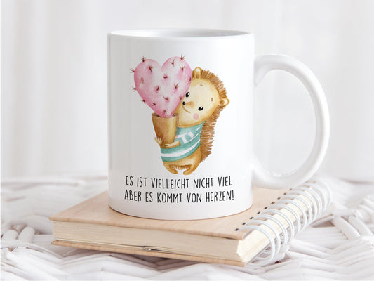 Tasse mit Igel und Spruch Es ist vielleicht nicht viel aber es kommt von Herzen - Tachinedas Kreativshop