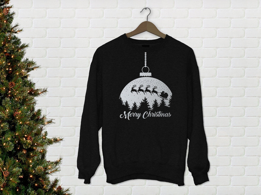 Damen Weihnachts-Sweatshirt Weihnachtspullover mit Rentier Print schwarz silber - Tachinedas Kreativshop