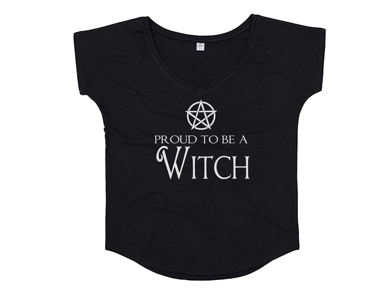 Lockeres Shirt mit Spruch Proud to be a witch und Pentagramm - Tachinedas Kreativshop