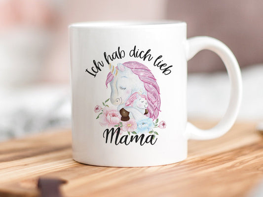 Einhorn Tasse mit Spruch Ich hab dich lieb Mama Geschenk zum Muttertag Muttertagsgeschenk - Tachinedas Kreativshop