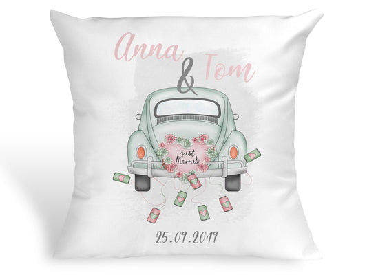 Personalisiertes Kissen Geschenk zur Hochzeit mit Namen und Datum Auto Hochzeitskissen - Tachinedas Kreativshop