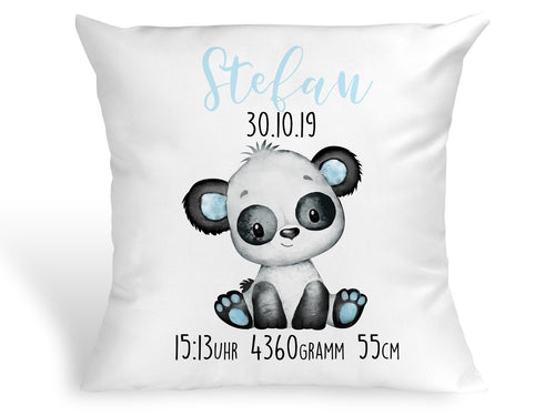 Personalisiertes Kissen mit Panda Bärchen Taufkissen Geschenk zur Geburt oder Taufe mit Namen und Datum Junge Bär - Tachinedas Kreativshop