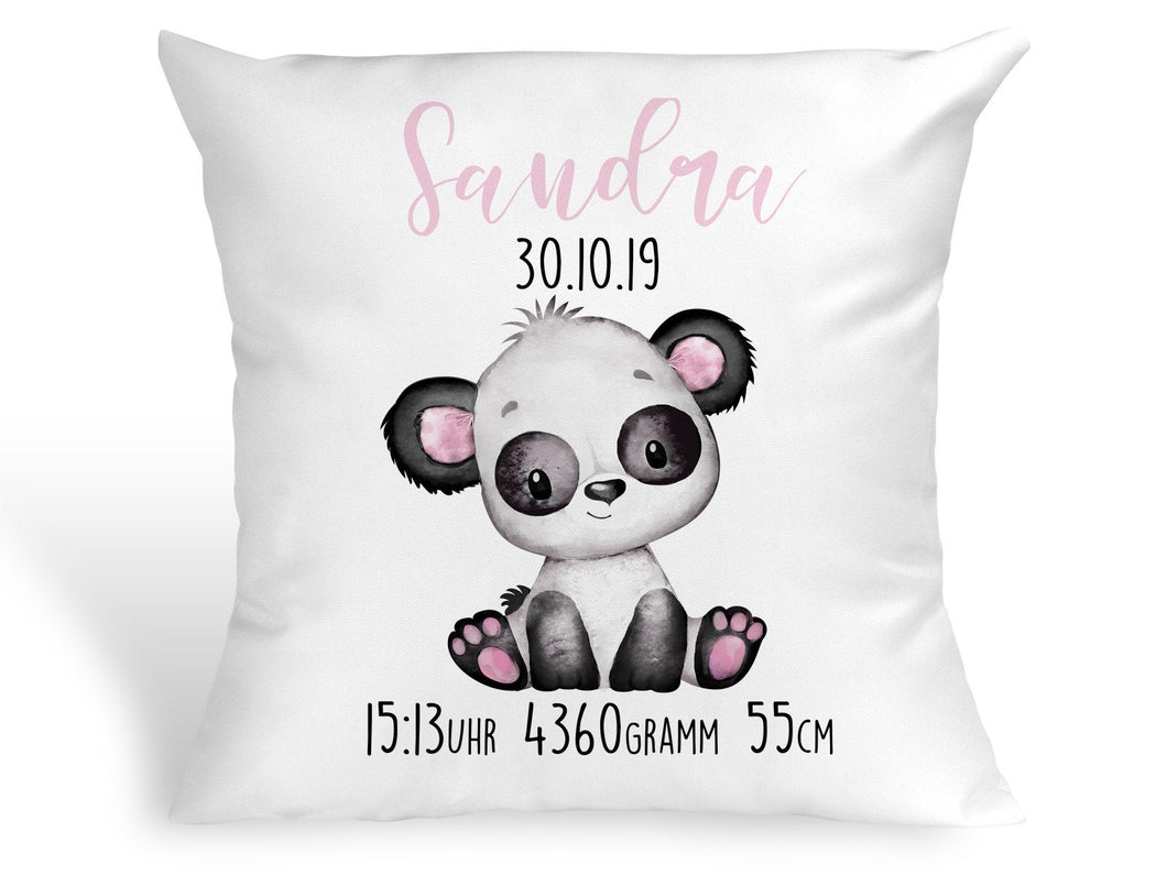 Personalisiertes Kissen mit Panda Bärchen Taufkissen Geschenk zur Geburt oder Taufe mit Namen und Datum Mädchen Bär - Tachinedas Kreativshop