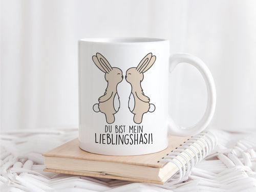 Kaffeetasse mit Hasen und Spruch Du bist mein Lieblingshasi Ostern Valentinstag - Tachinedas Kreativshop